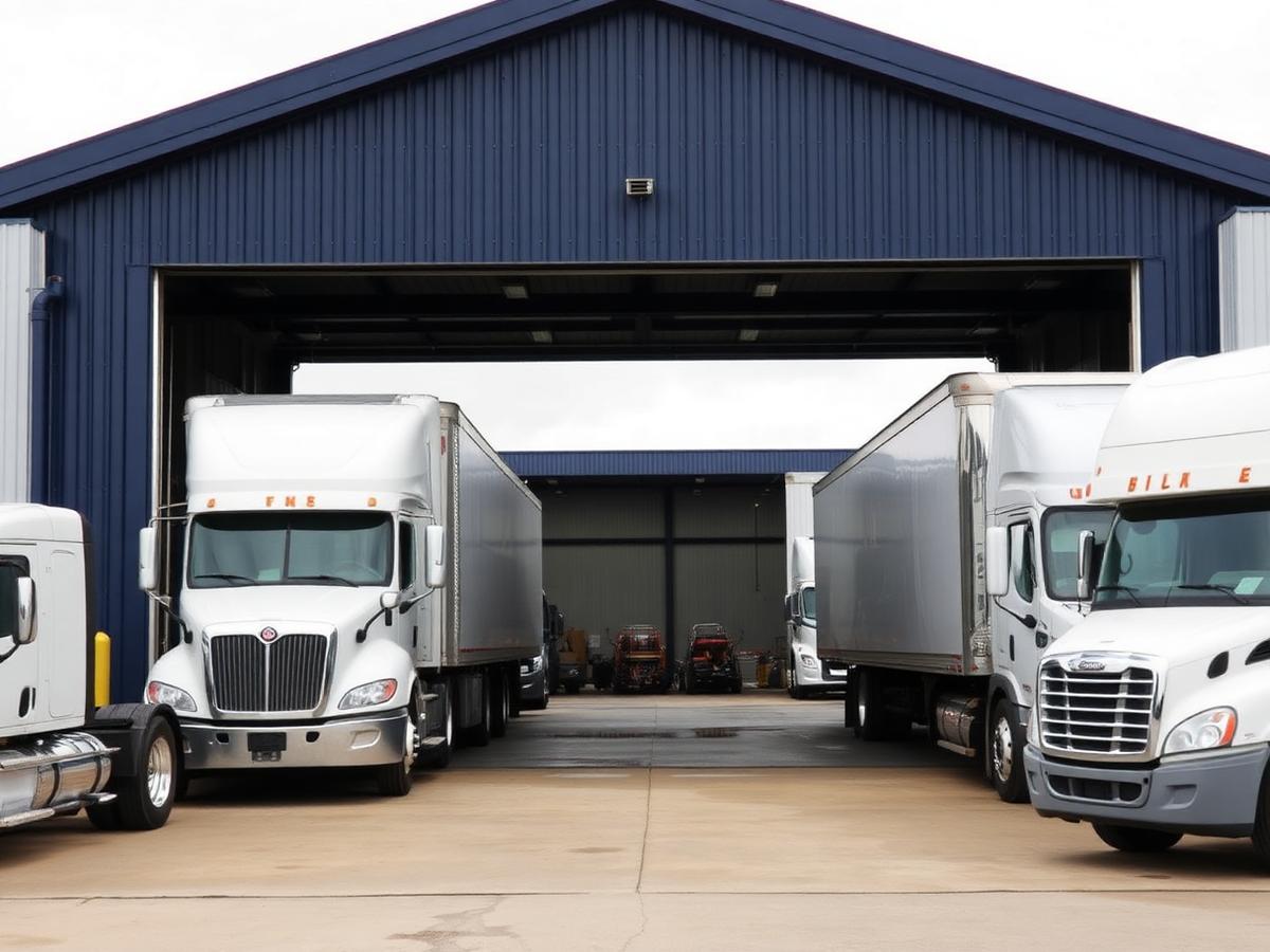 Trucks parked outside the Staropoli Brothers repair shop service bays